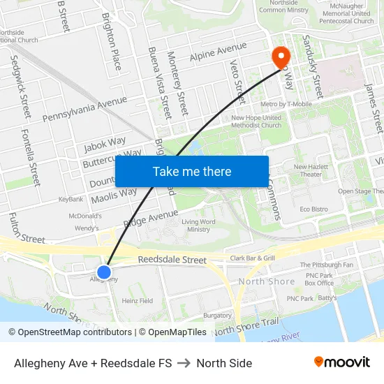 Allegheny Ave + Reedsdale FS to North Side map