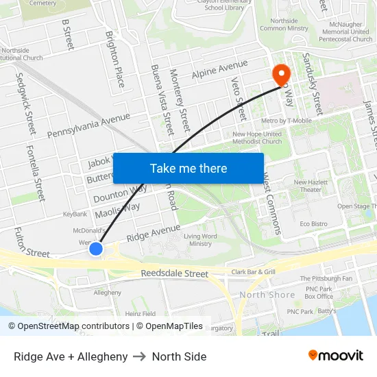 Ridge Ave + Allegheny to North Side map