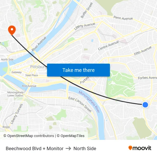 Beechwood Blvd + Monitor to North Side map