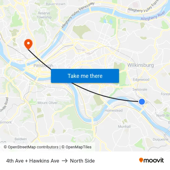 4th Ave + Hawkins Ave to North Side map