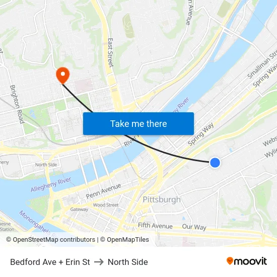 Bedford Ave + Erin St to North Side map