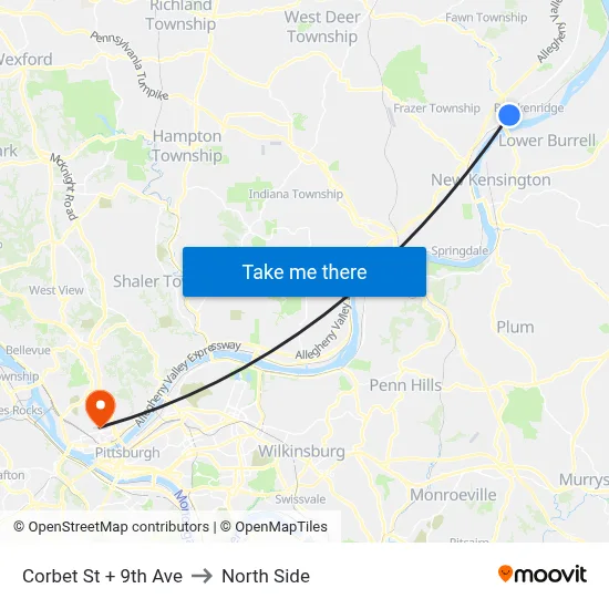 Corbet St + 9th Ave to North Side map