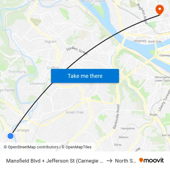 Mansfield Blvd + Jefferson St (Carnegie Station) to North Side map