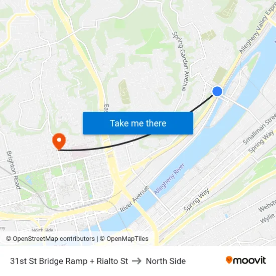 31st St Bridge Ramp + Rialto St to North Side map