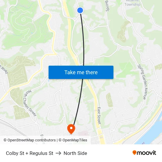 Colby St + Regulus St to North Side map