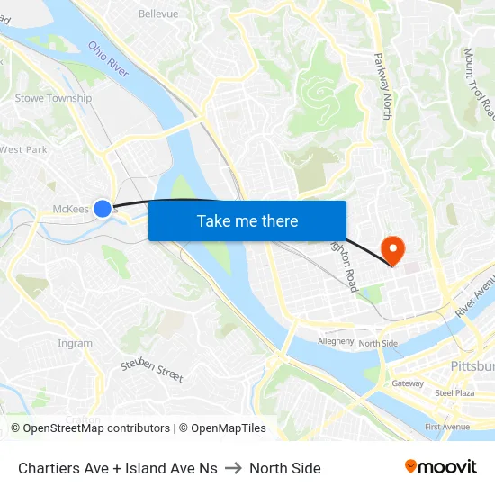 Chartiers Ave + Island Ave Ns to North Side map