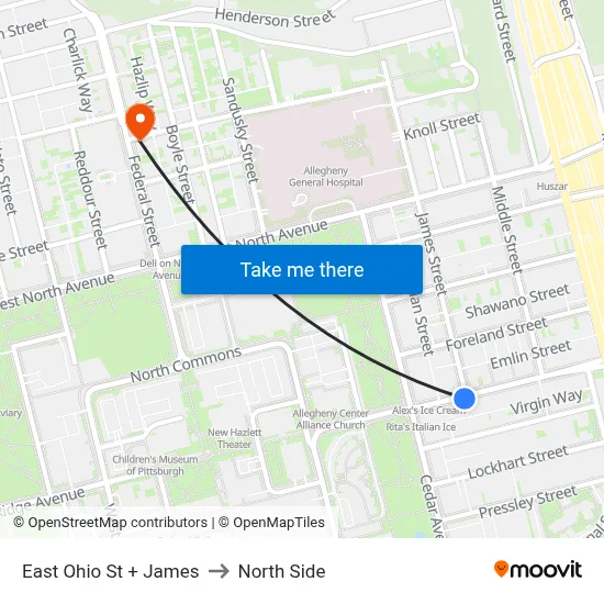 East Ohio St + James to North Side map
