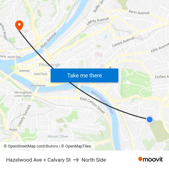 Hazelwood Ave + Calvary St to North Side map