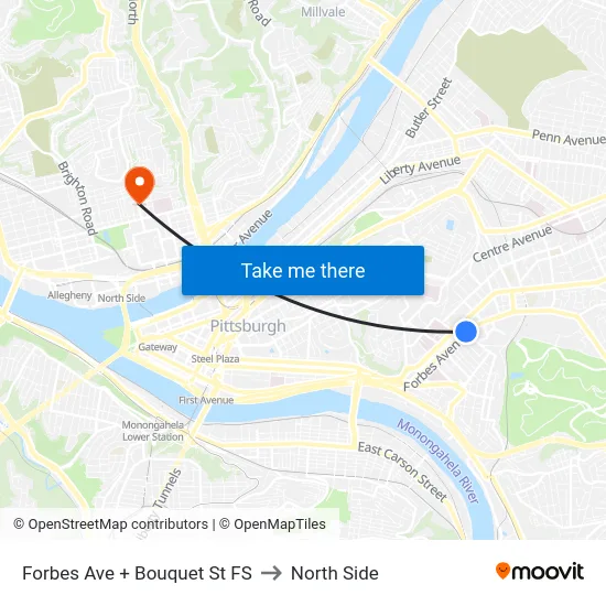 Forbes Ave + Bouquet St FS to North Side map
