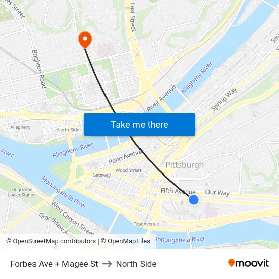 Forbes Ave + Magee St to North Side map