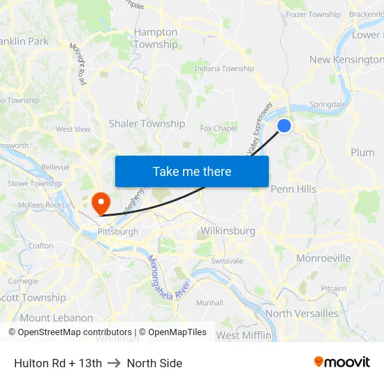 Hulton Rd + 13th to North Side map