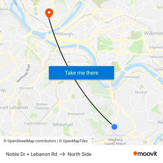 Noble Dr + Lebanon Rd to North Side map