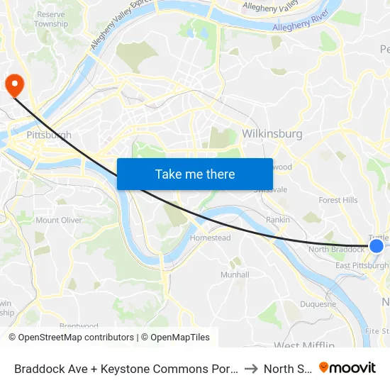 Braddock Ave + Keystone Commons Portal 9 FS to North Side map