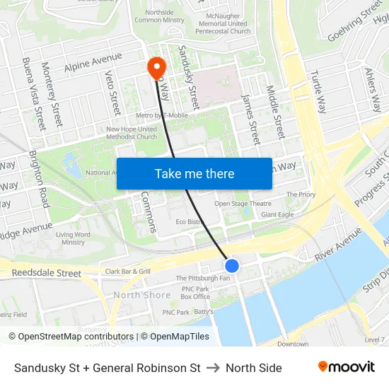 Sandusky St + General Robinson St to North Side map