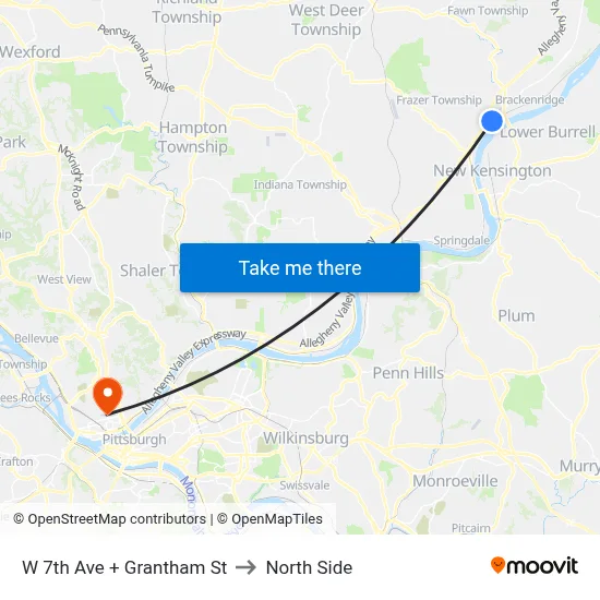 W 7th Ave + Grantham St to North Side map