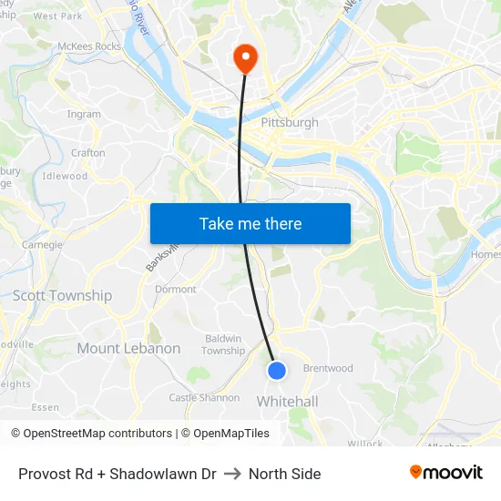 Provost Rd + Shadowlawn Dr to North Side map
