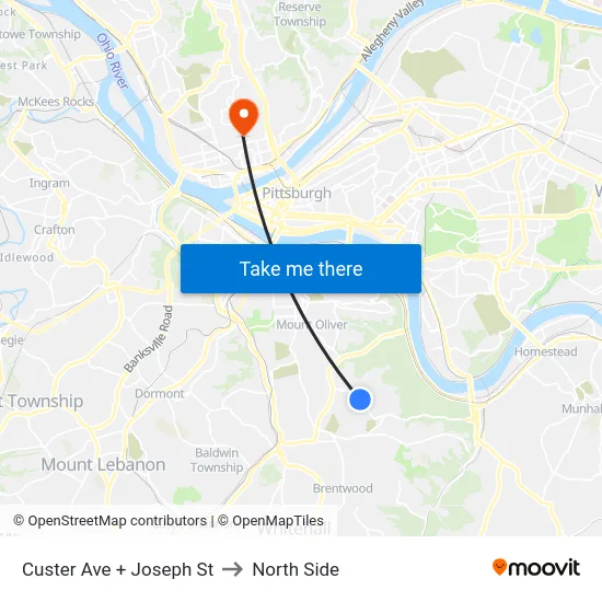 Custer Ave + Joseph St to North Side map