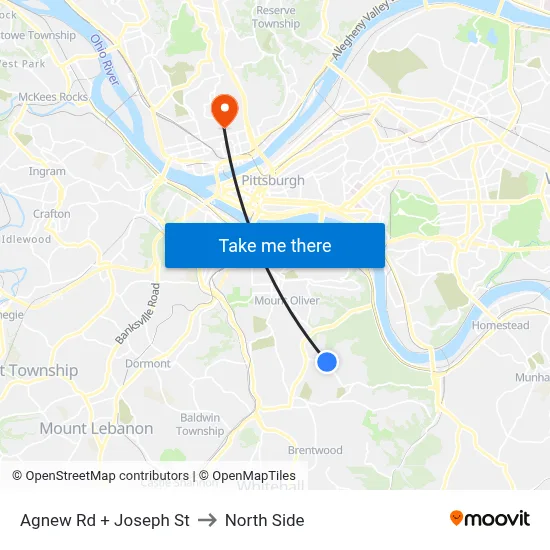 Agnew Rd + Joseph St to North Side map
