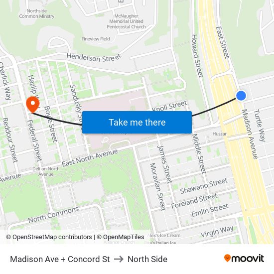 Madison Ave + Concord St to North Side map