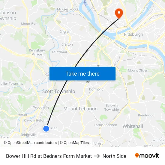Bower Hill Rd at Bedners Farm Market to North Side map