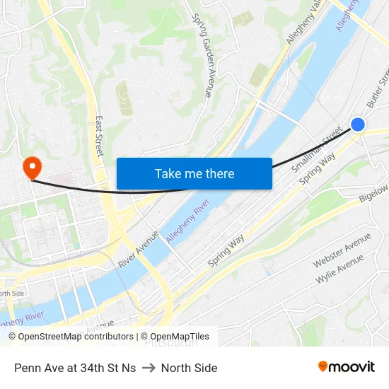 Penn Ave at 34th St Ns to North Side map