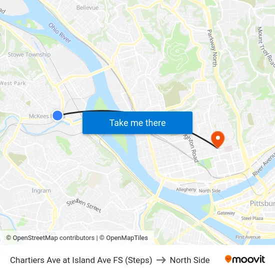 Chartiers Ave at Island Ave FS (Steps) to North Side map
