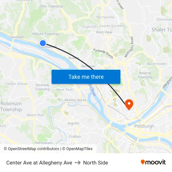 Center Ave at Allegheny Ave to North Side map