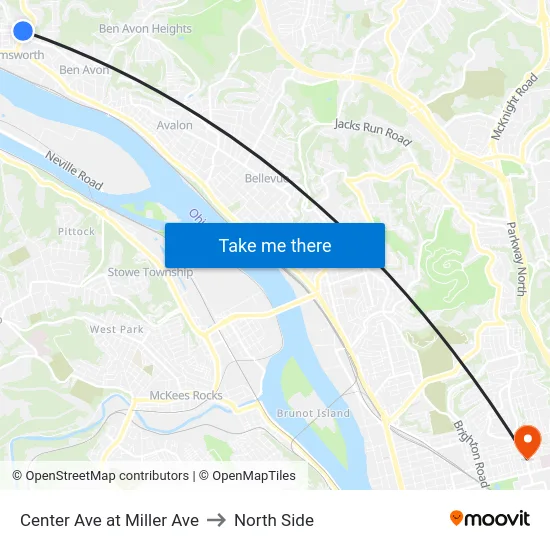 Center Ave at Miller Ave to North Side map
