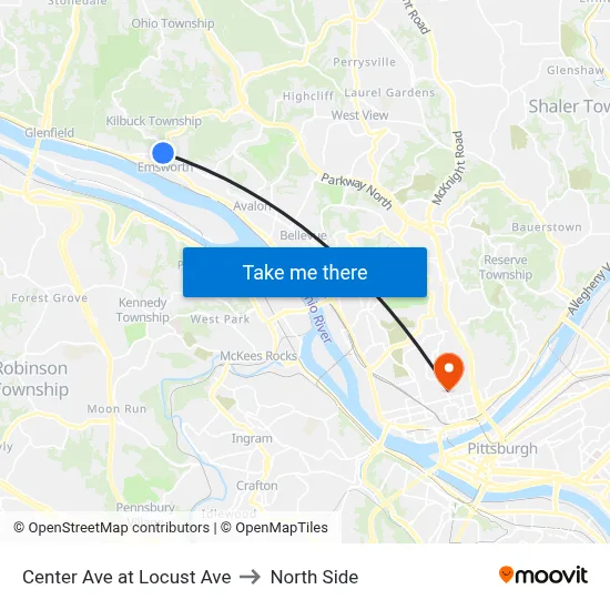 Center Ave at Locust Ave to North Side map