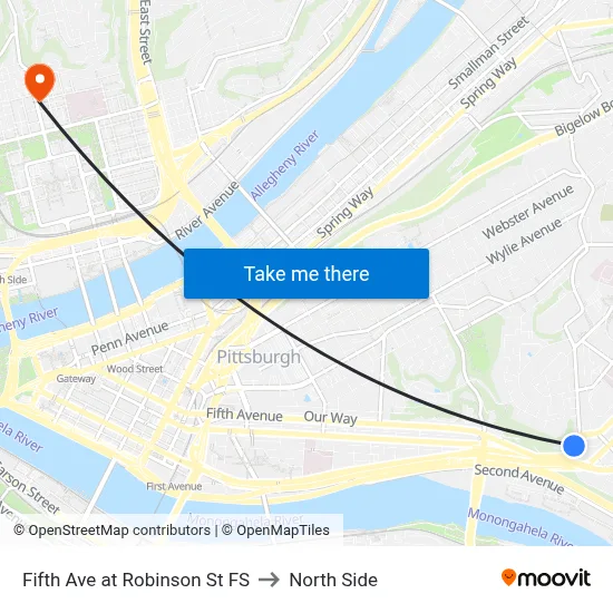 Fifth Ave at Robinson St FS to North Side map