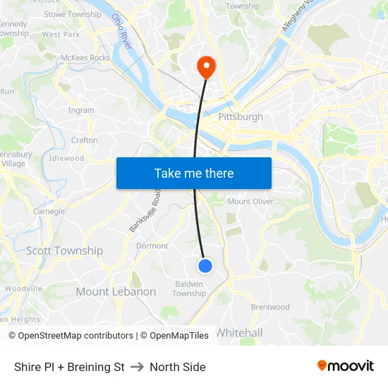 Shire Pl + Breining St to North Side map