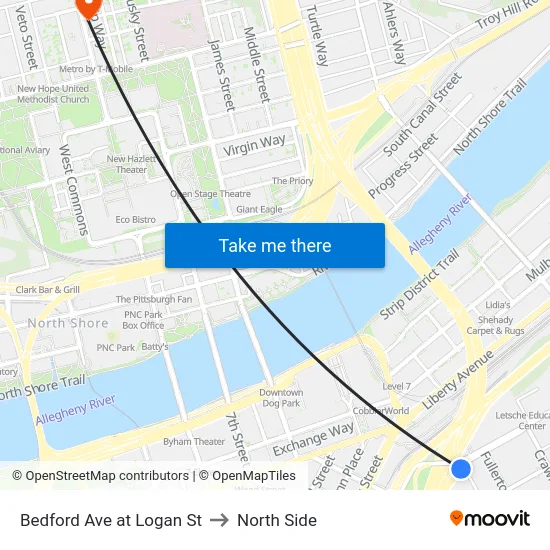 Bedford Ave at Logan St to North Side map