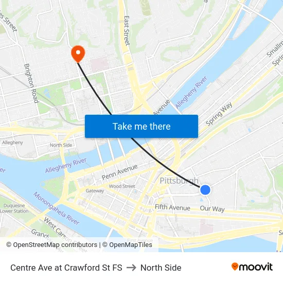 Centre Ave at Crawford St FS to North Side map