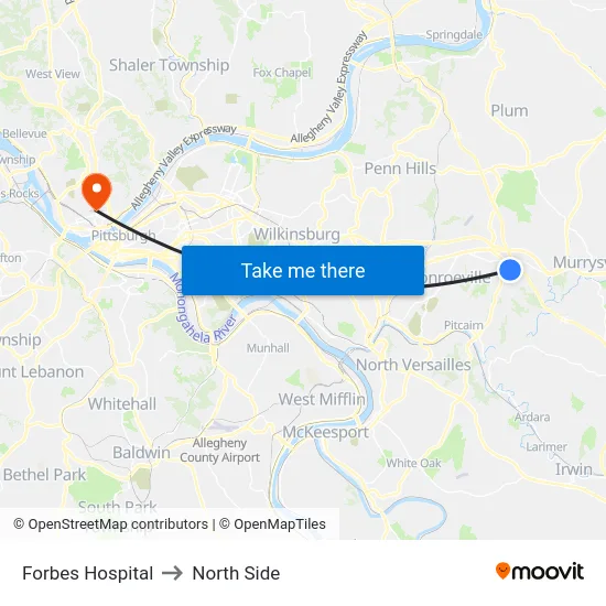 Forbes Hospital to North Side map