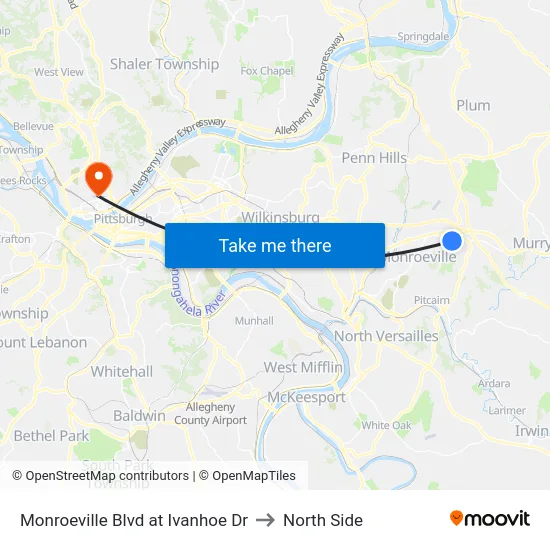 Monroeville Blvd at Ivanhoe Dr to North Side map