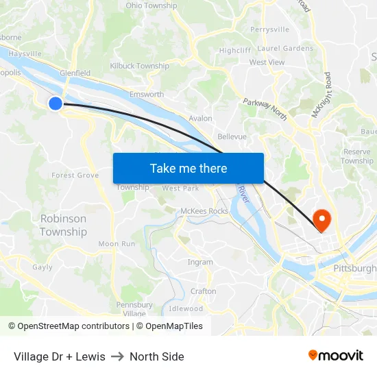 Village Dr + Lewis to North Side map