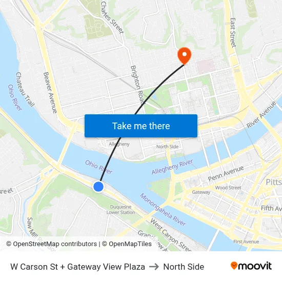 W Carson St + Gateway View Plaza to North Side map