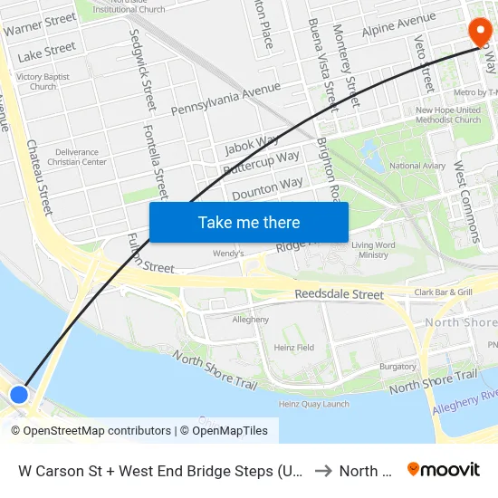 W Carson St + West End Bridge Steps (Underpass) to North Side map