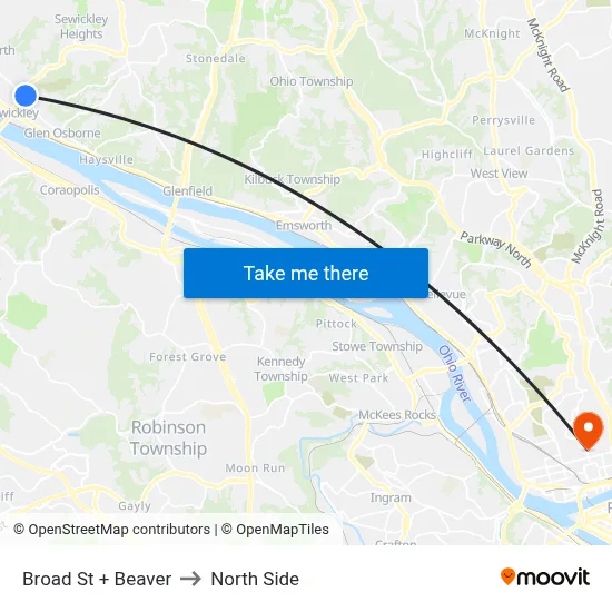 Broad St + Beaver to North Side map