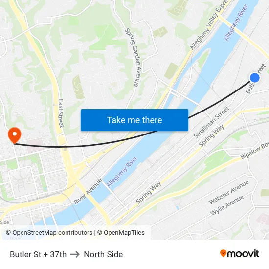 Butler St + 37th to North Side map