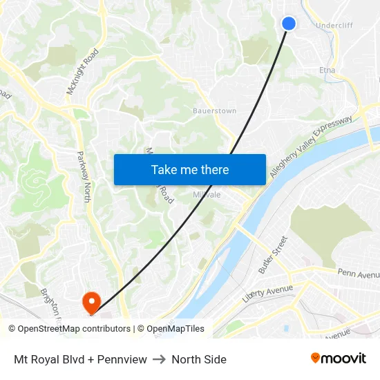 Mt Royal Blvd + Pennview to North Side map