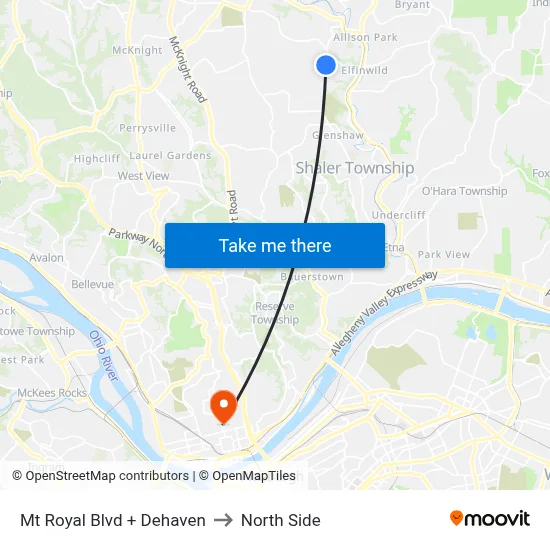 Mt Royal Blvd + Dehaven to North Side map