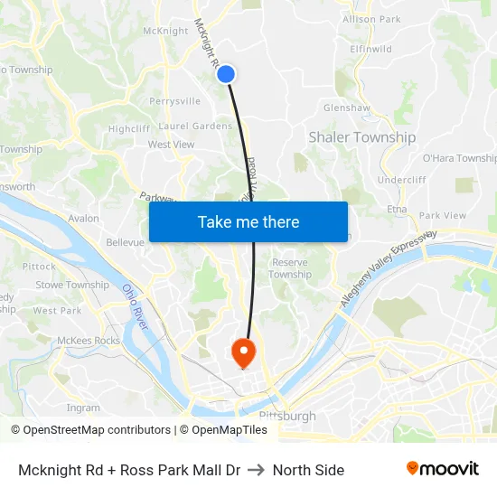 Mcknight Rd + Ross Park Mall Dr to North Side map