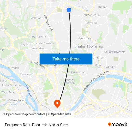 Ferguson Rd + Post to North Side map