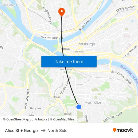 Alice St + Georgia to North Side map