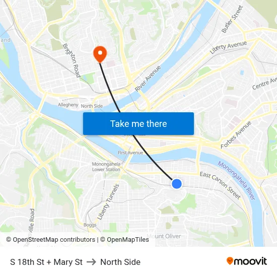 S 18th St + Mary St to North Side map