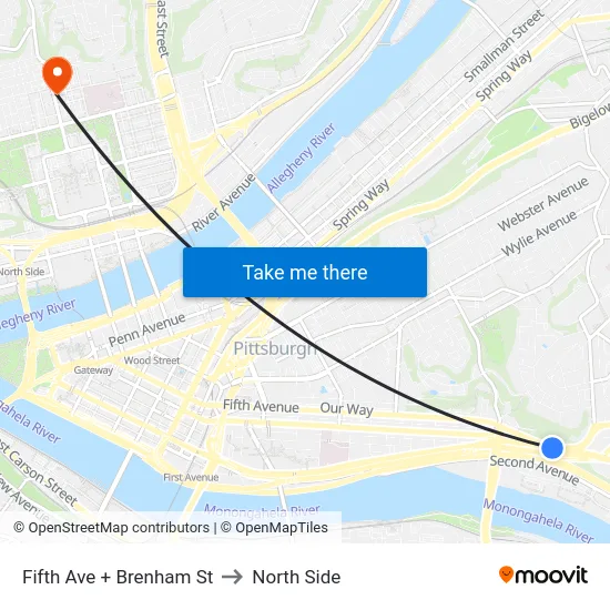 Fifth Ave + Brenham St to North Side map