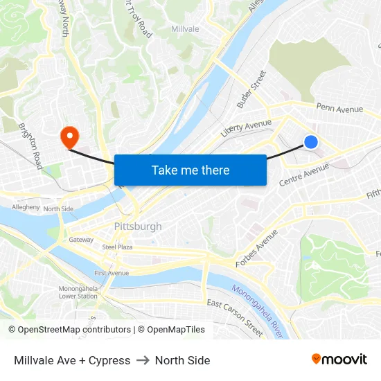 Millvale Ave + Cypress to North Side map