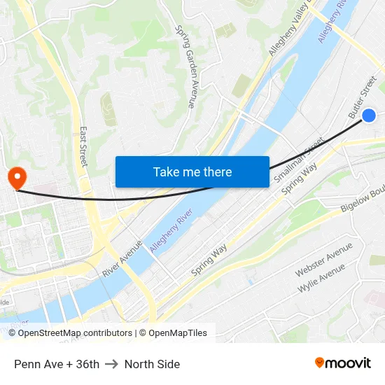 Penn Ave + 36th to North Side map