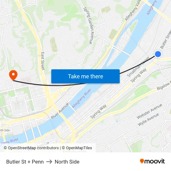 Butler St + Penn to North Side map